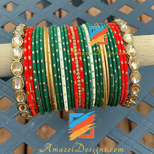 Red Green Golden Polki Bangle Set