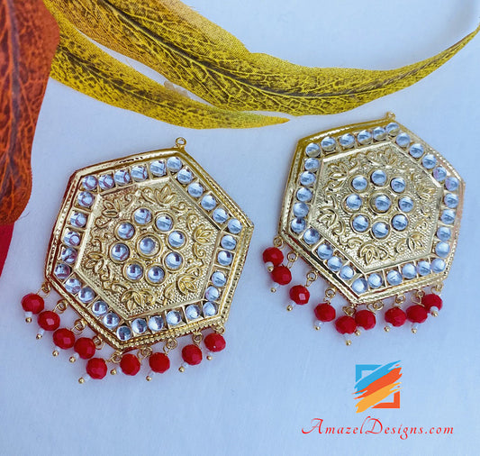 Red Lightweight Kundan Choker Necklace Studs Earrings Tikka Set