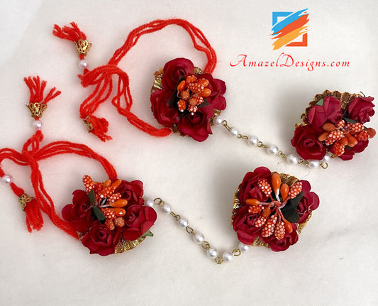 Red Long And Choker Double Necklaces Flower Jewellery