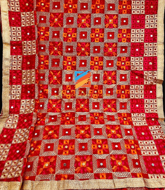 Red Magenta Sheesha Phulkari with Border