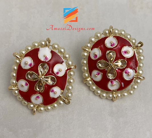 Red Painted Meenakari Studs