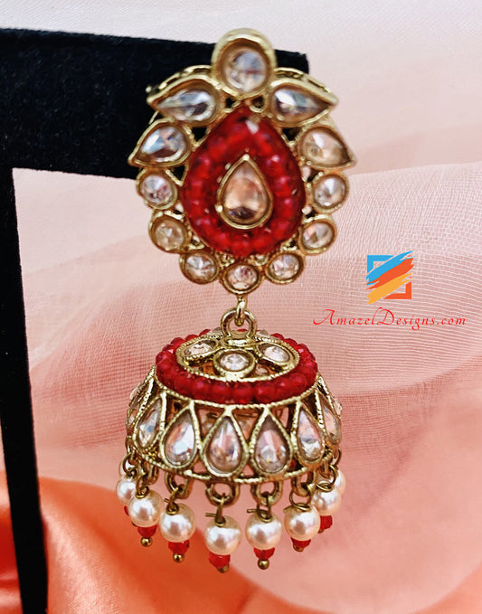 Red Polki Small Jhumki