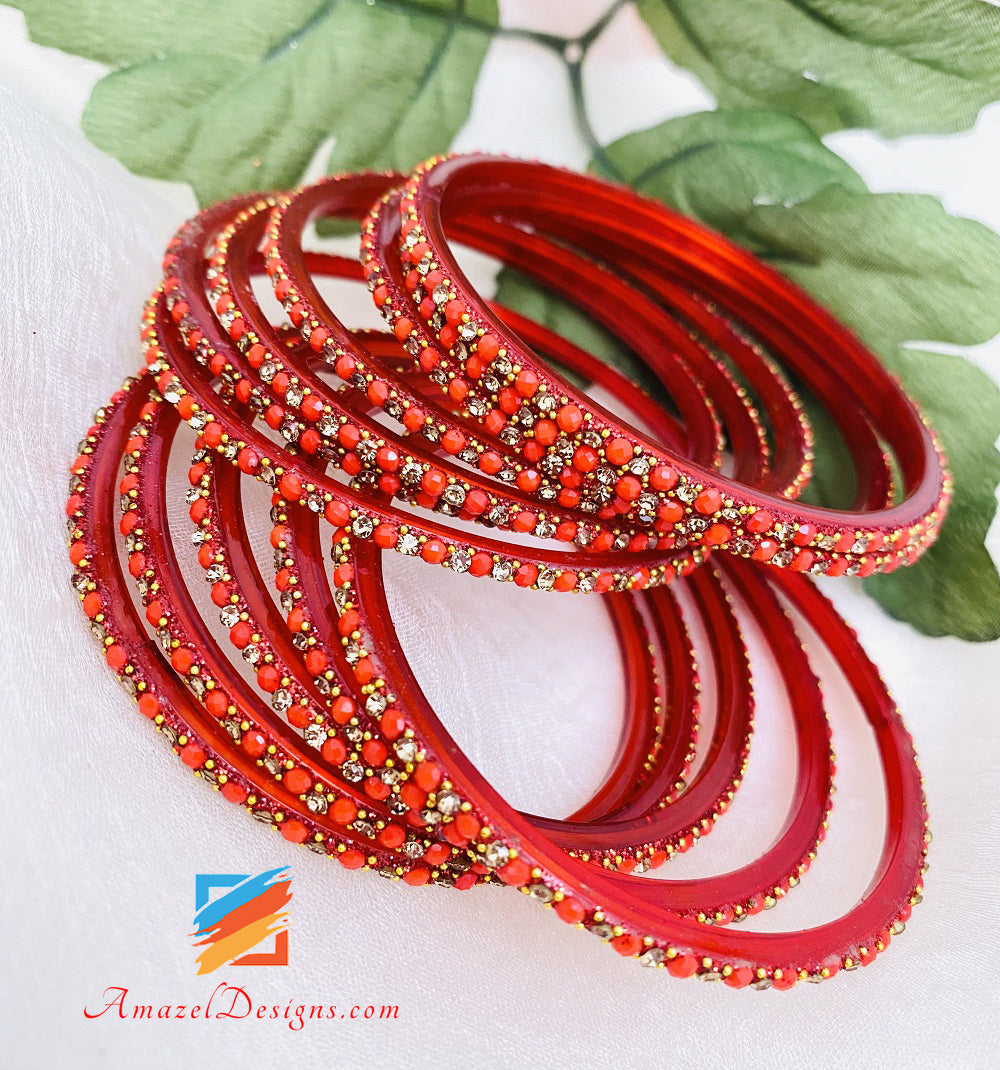 Red Stone Glass Bangles