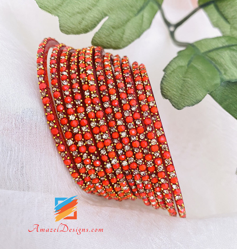 Red Stone Glass Bangles