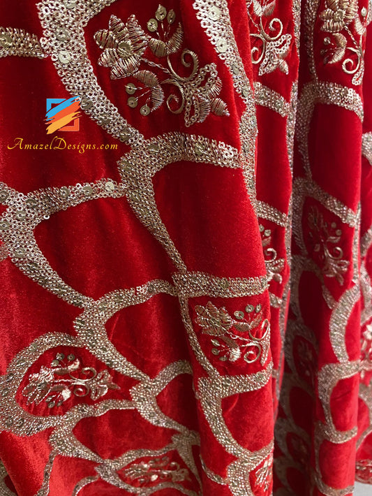 Red Tilla Sippi Sitara Jaal Velvet Shawl