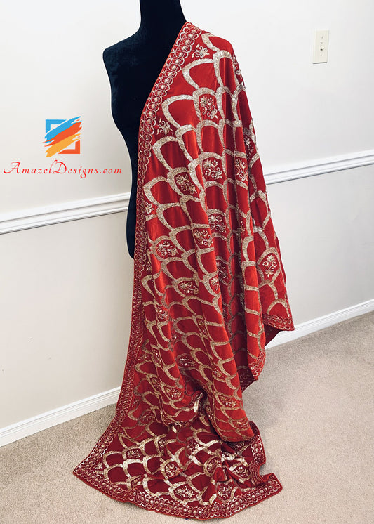 Red Tilla Sippi Sitara Jaal Velvet Shawl