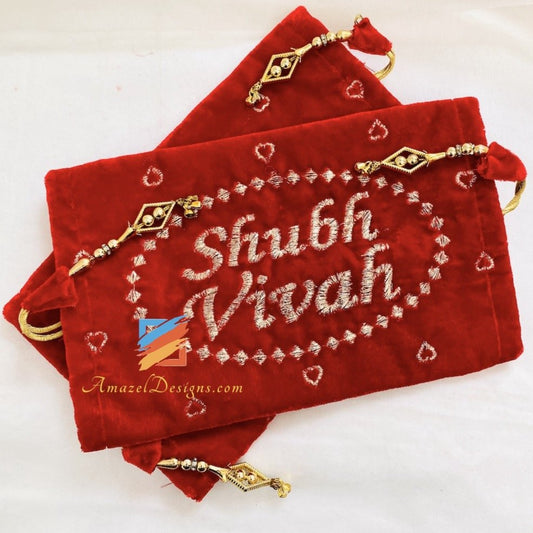 Red Velvet Choora Cover with Golden Embroidery - Shubh Vivah