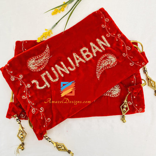 Goldener Tilla Punjaban Chura-Bezug aus rotem Samt 