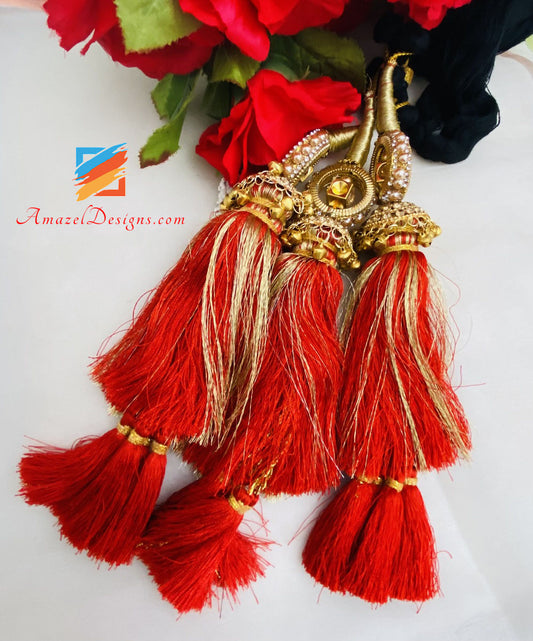 Red And Golden Paranda With Ghungroo