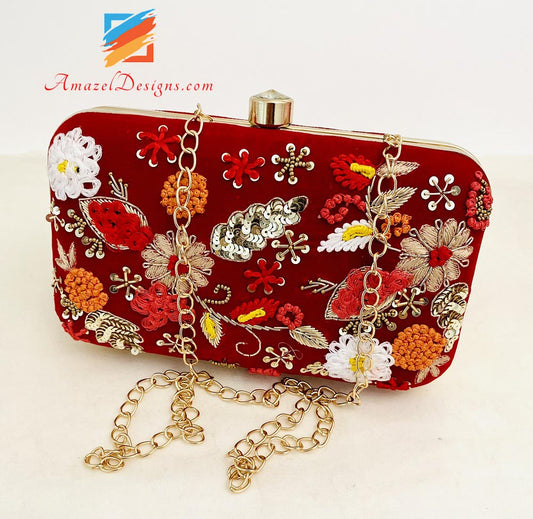 Red Both Sides Dhagga Sippi Dabka funziona