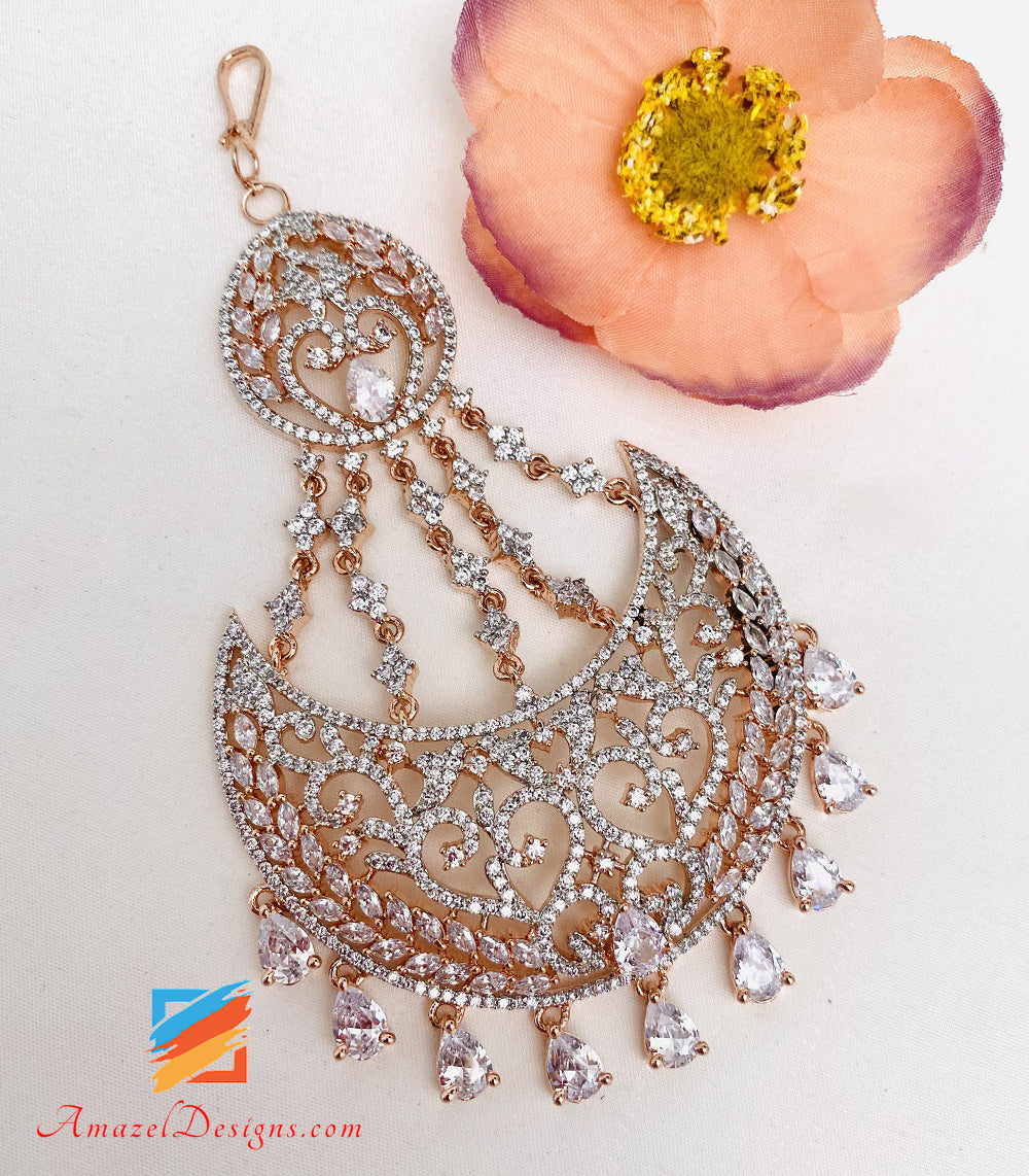 Rose Gold American Diamond Jhumer Passa – Amazel Designs