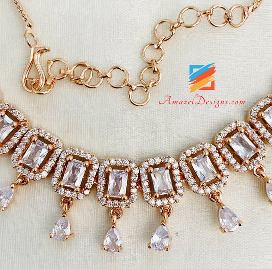 Rose Gold American Diamond Single Line Necklace