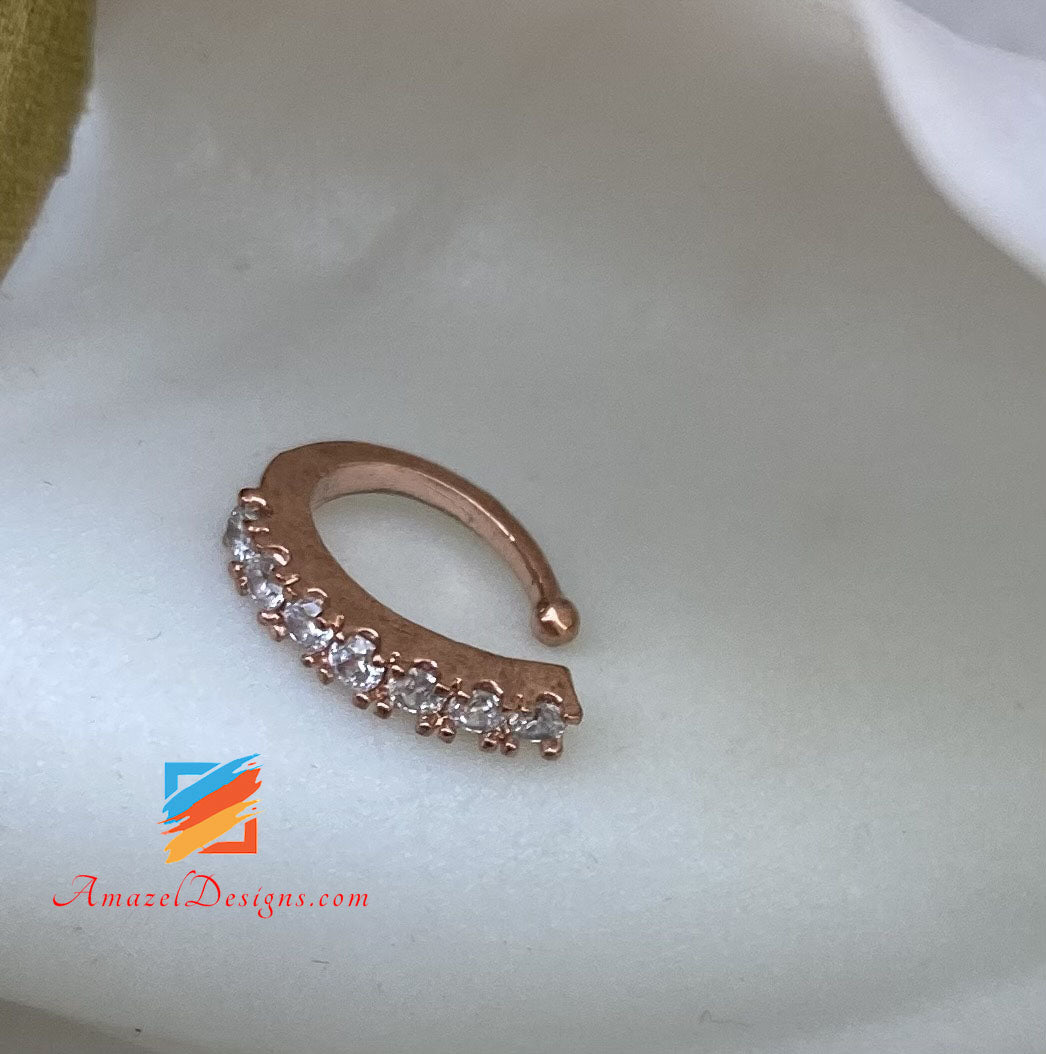 Rose Gold Clip On Nose Ring with Stone