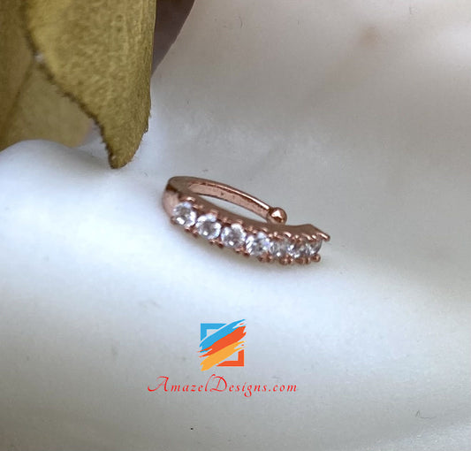 Rose Gold Clip On Nose Ring with Stone