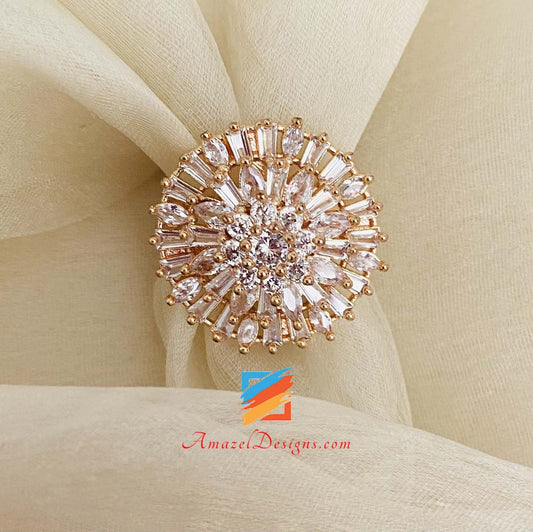 Rose Gold American Diamonds(AD) Adjustable Ring