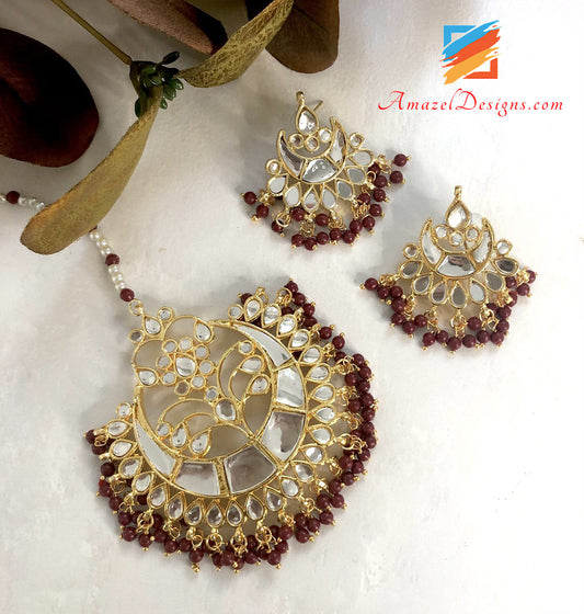 Multiple Colours - Pearls Sheesha Tikka And Studs Set