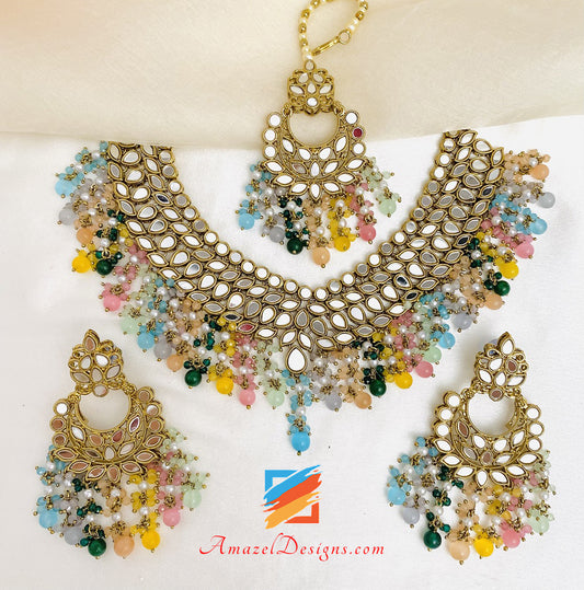 Sheesha Lightweight Necklace Earrings Tikka Set