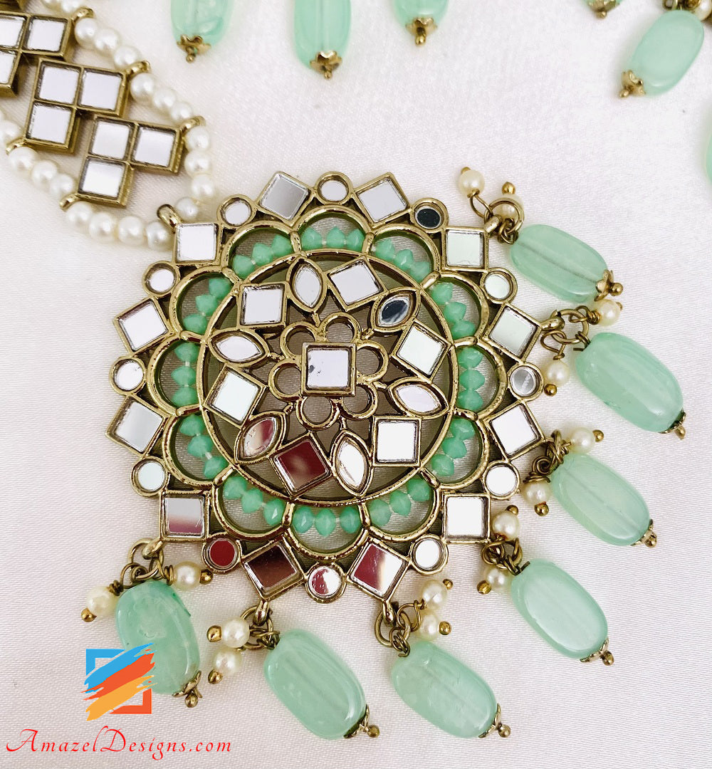 Sheesha Mint Earrings Tikka Set