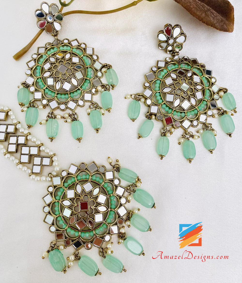 Sheesha Mint Earrings Tikka Set