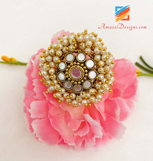 Sheesha Pearly Golden Adjustable Ring