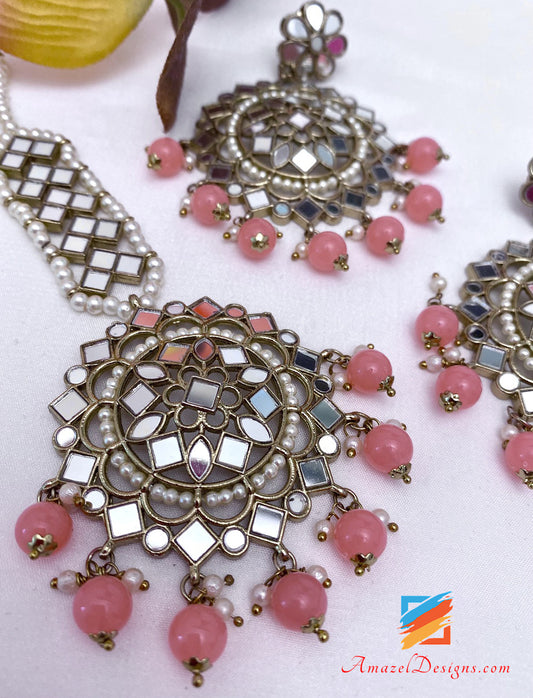Sheesha Pinkish Peach Earrings Tikka Set