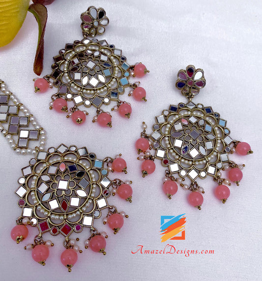 Sheesha Pinkish Peach Earrings Tikka Set