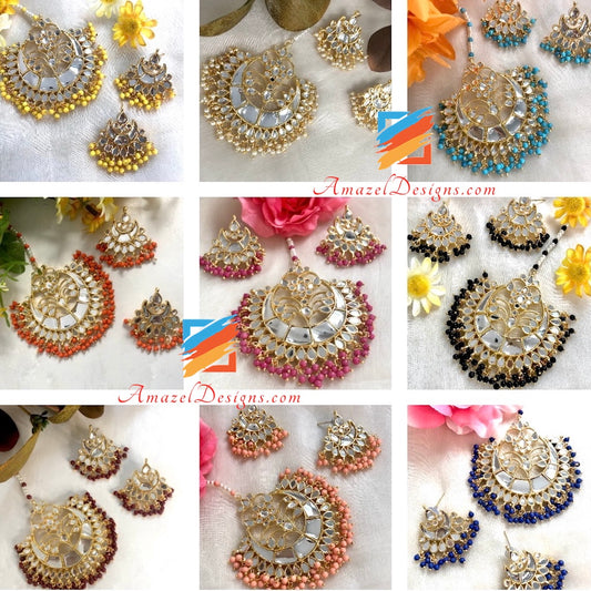 Multiple Colours - Pearls Sheesha Tikka And Studs Set