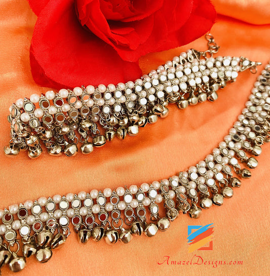 Silver 2 Layers Mirror Beads Ghungroo Payal