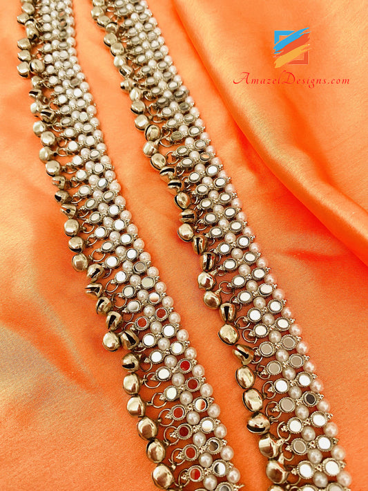 Silver 2 Layers Mirror Beads Ghungroo Payal