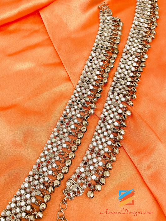 Silver 3 Layers Mirror Ghungroo Jhanjar
