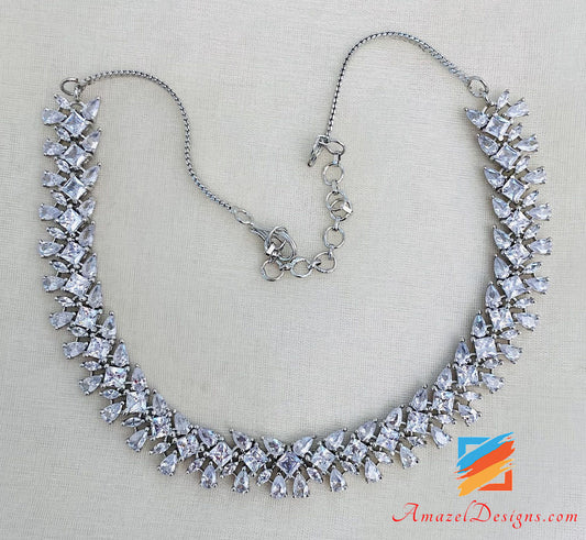 Silver American Diamond Single Line Necklace