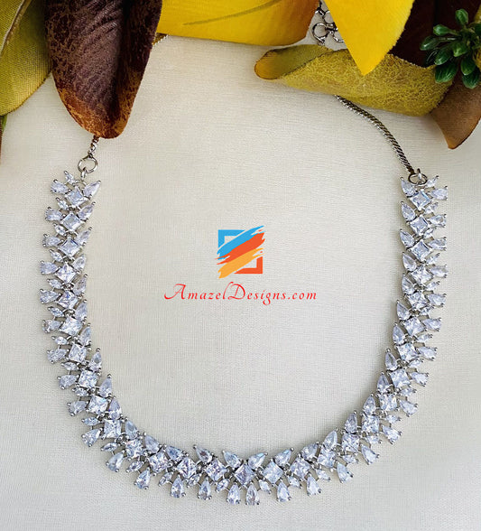 Silver American Diamond Single Line Necklace