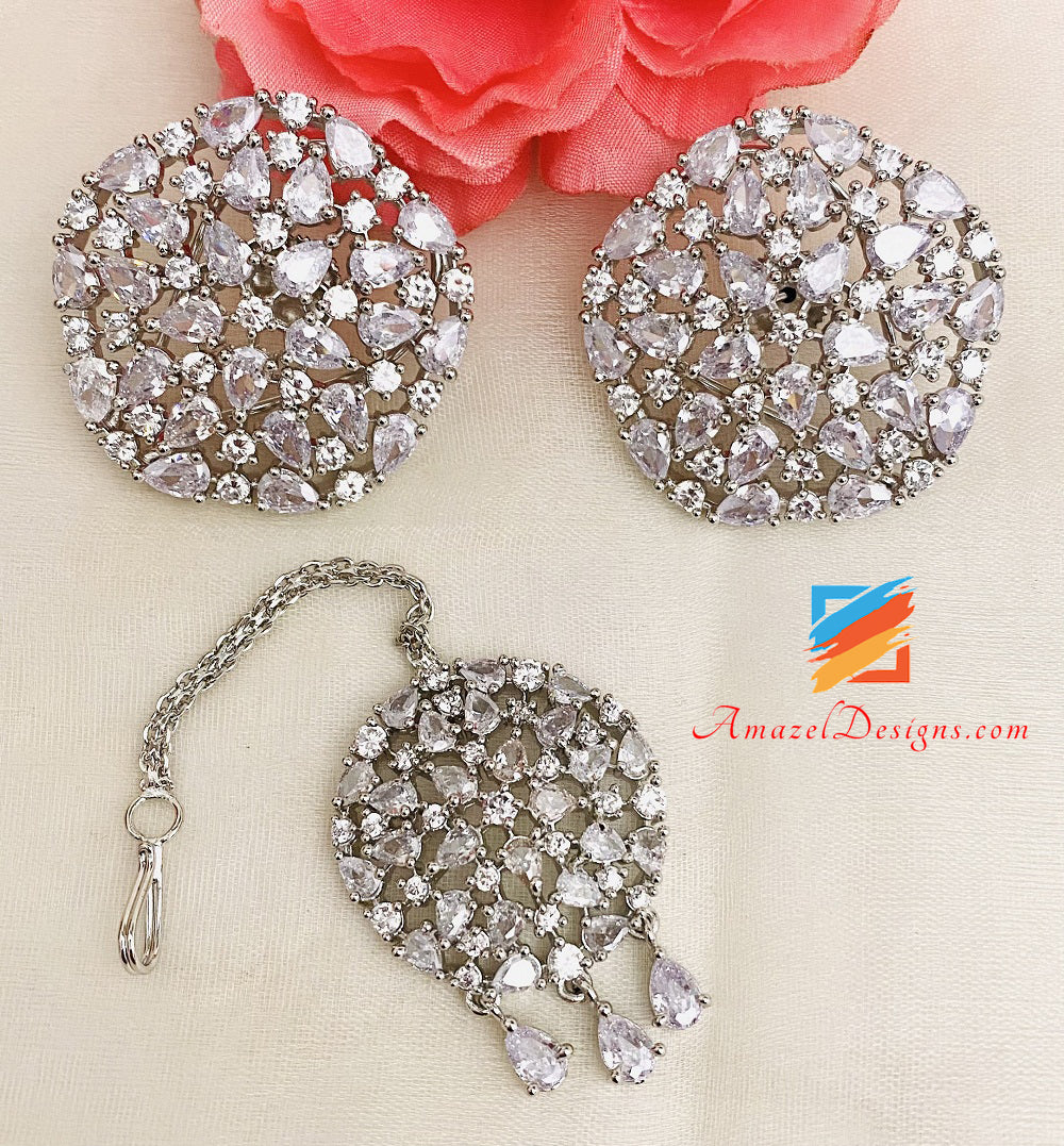 Tikka con borchie in argento con diamanti americani e set di collana a linea singola 