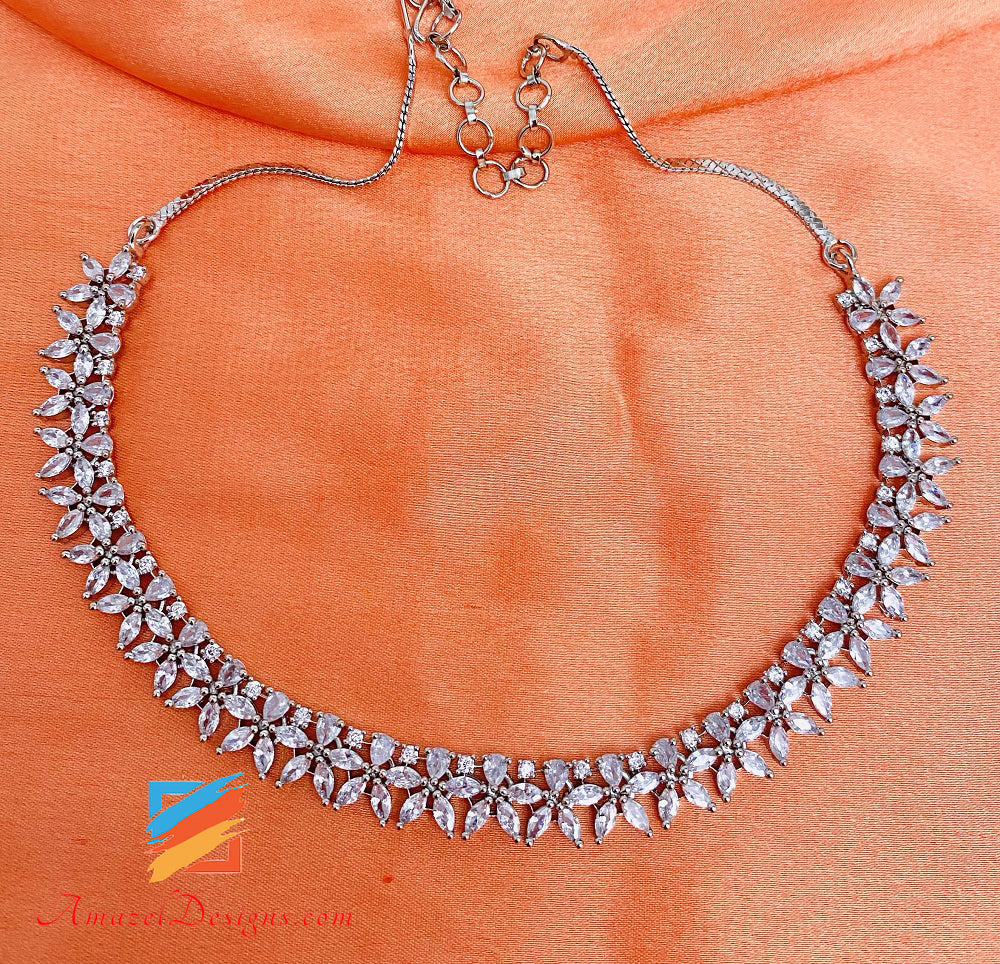 Silver American Diamond (AD) Single Line Necklace