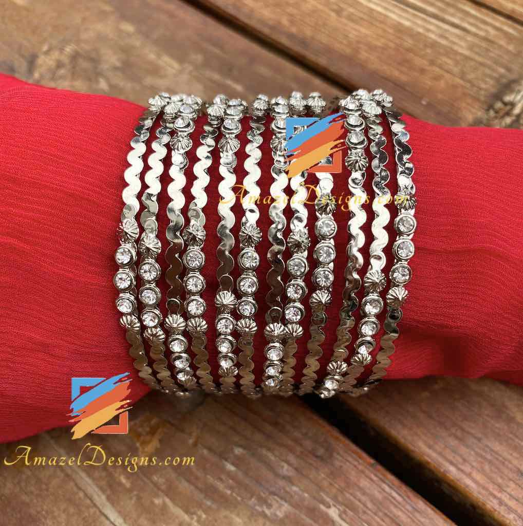 Silver Bangles with Stones Set