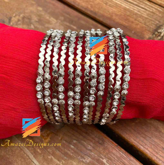 Silver Bangles with Stones Set