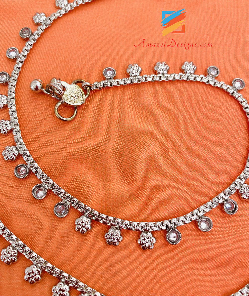 Silver High Quality Polki Anklets