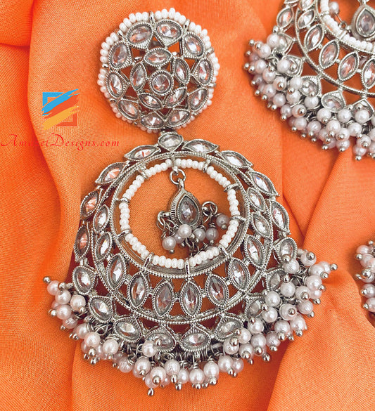 Set di orecchini Tikka in argento Polki 
