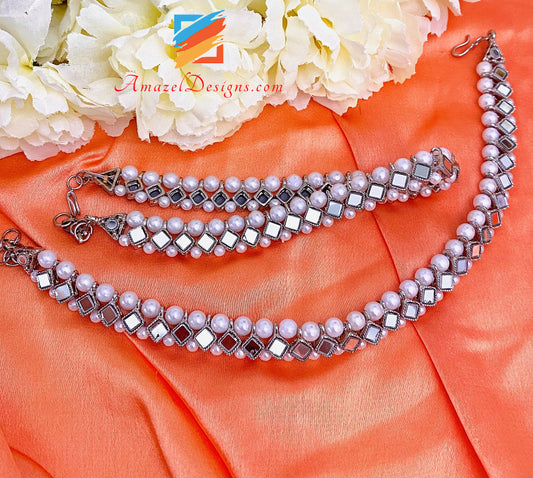 Silver Mirror Beads Payal