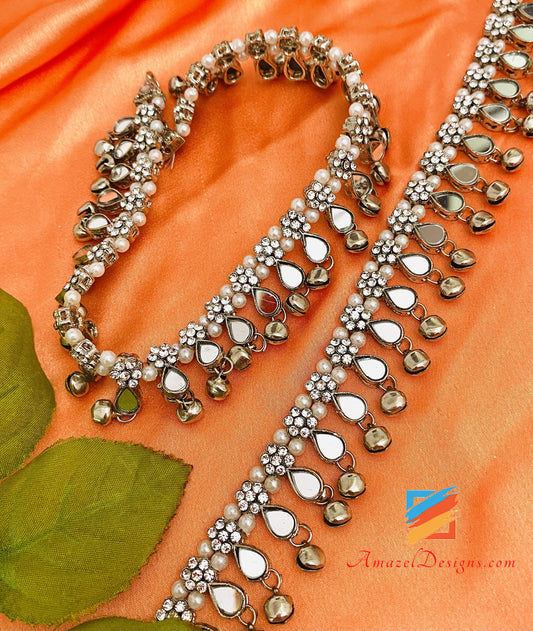 Silver Mirror Stone Flower Payal