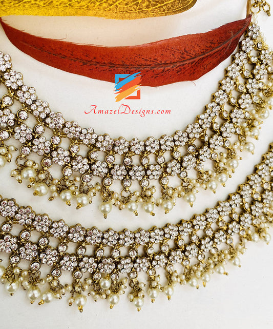 Silver Stone Dull Gold Pearl Payal