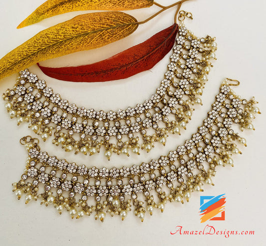 Silver Stone Dull Gold Pearl Payal