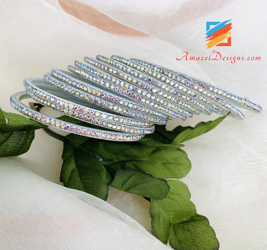 Silver Stones Glass Bangles
