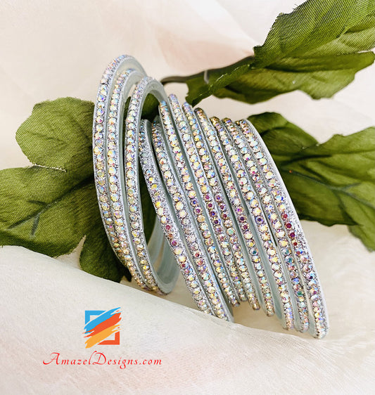 Silver Stones Glass Bangles