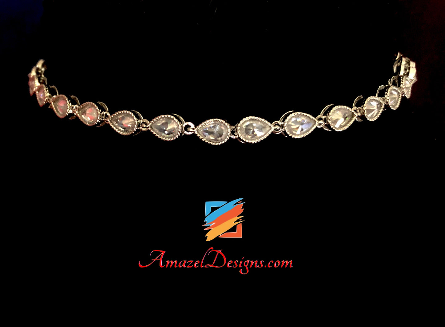 Eleganter einreihiger Halsreif/Halskette von Polki aus Silber
