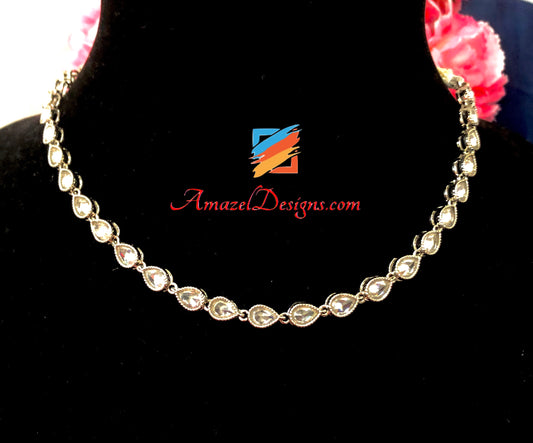 Elegant Silver Polki Single Line Choker/Necklace