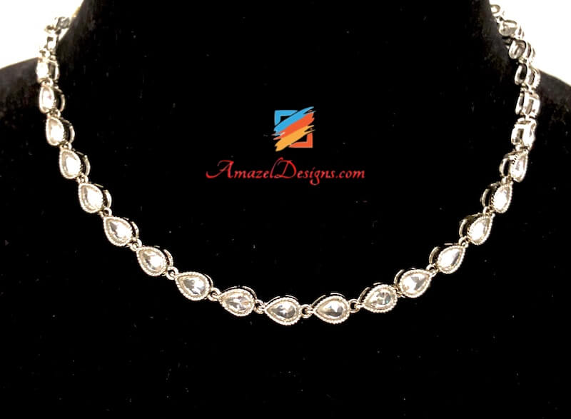 Elegant Silver Polki Single Line Choker/Necklace