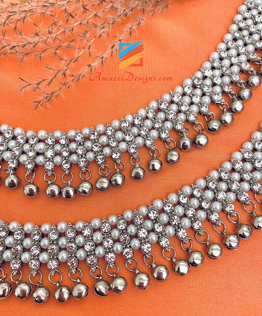 Silberweiße Perlen Ghungroo Jhanjaar 