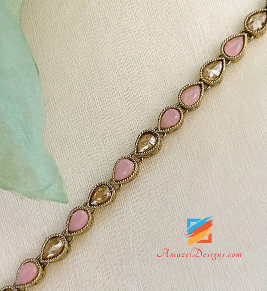 Single Line Pink Polki Choker/Necklace