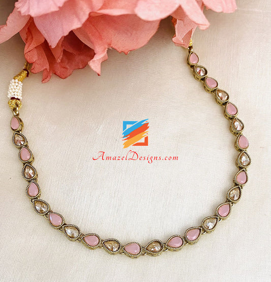 Single Line Pink Polki Choker/Necklace